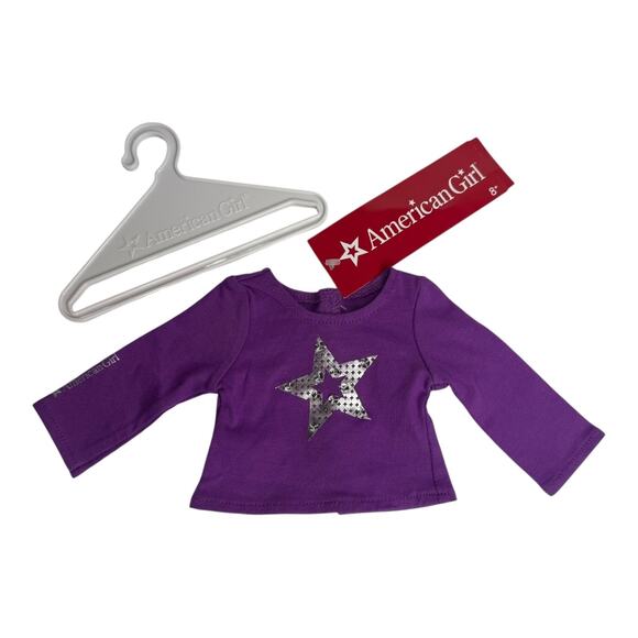 American Girl STAR TEE T Shirt Purple Silver Doll Top Rhinestones Studded Hanger - Picture 6 of 6